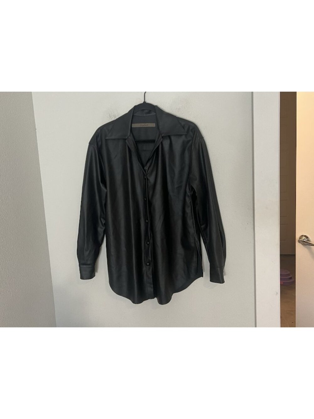 Enza Costa Black Vegan Leather Snap Down Shirt Size 1